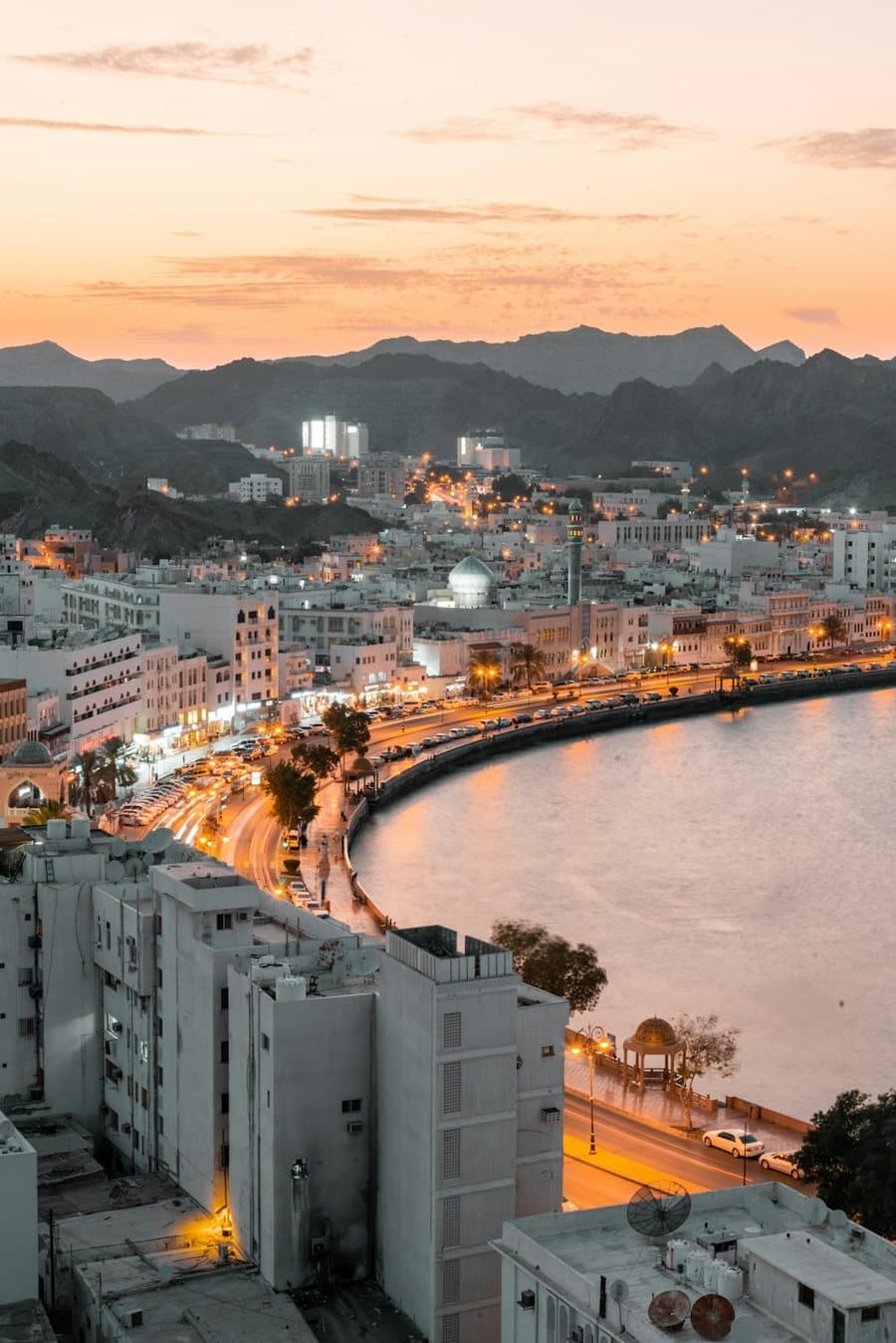 Muttrah Corniche in Muscat at dusk